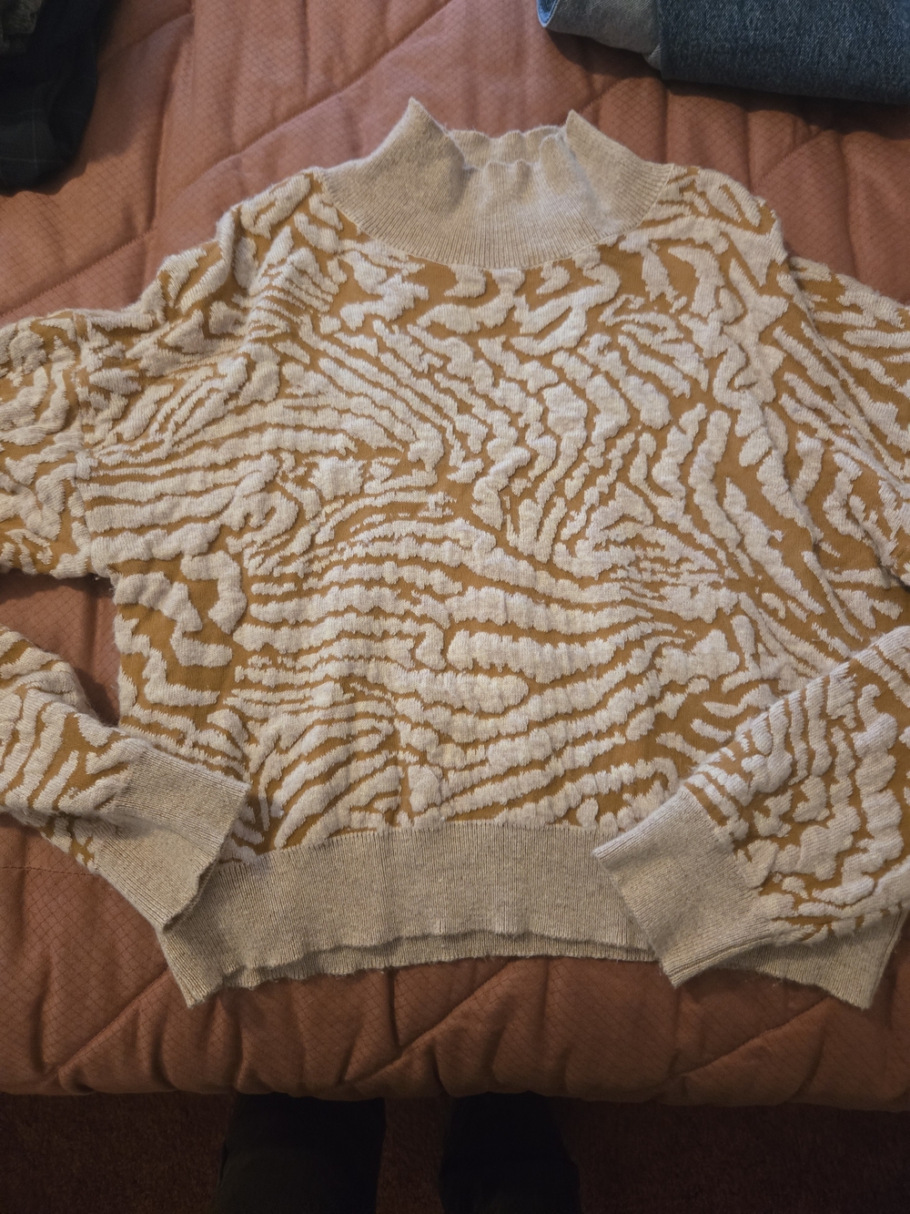 Kerisma Cream & Tan Zebra-Texture Mock Neck Sweater